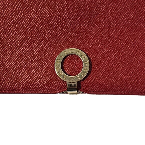 Bulgari (Authentic) Dark Red Leather Bi-fold Long Wallet w/ Silver Emblem EUC - Picture 5 of 11